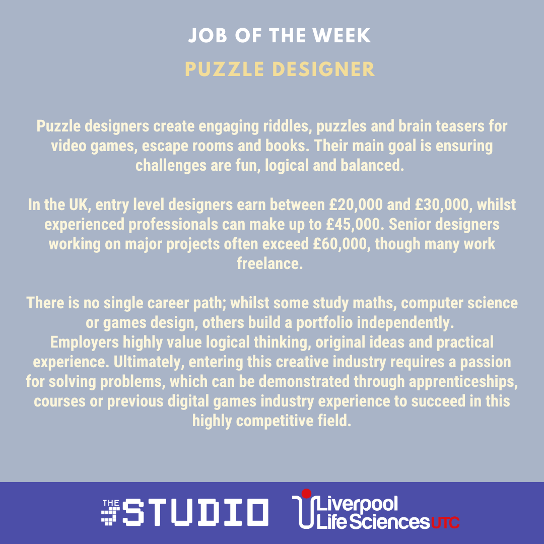 Image of job of the week which is a puzzle designer