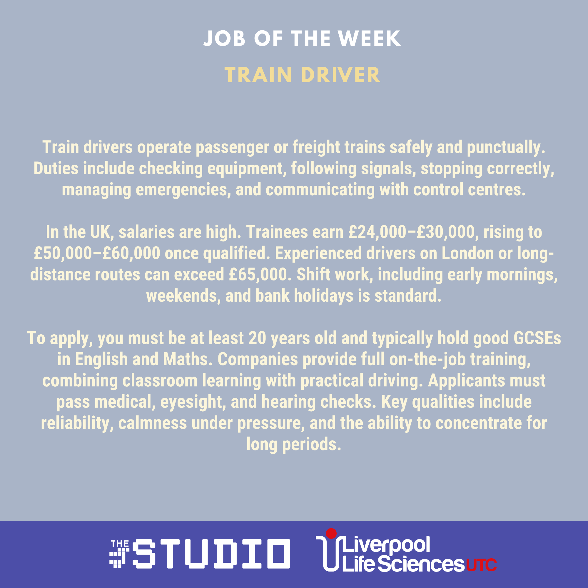 Job of the week description of Train Driver